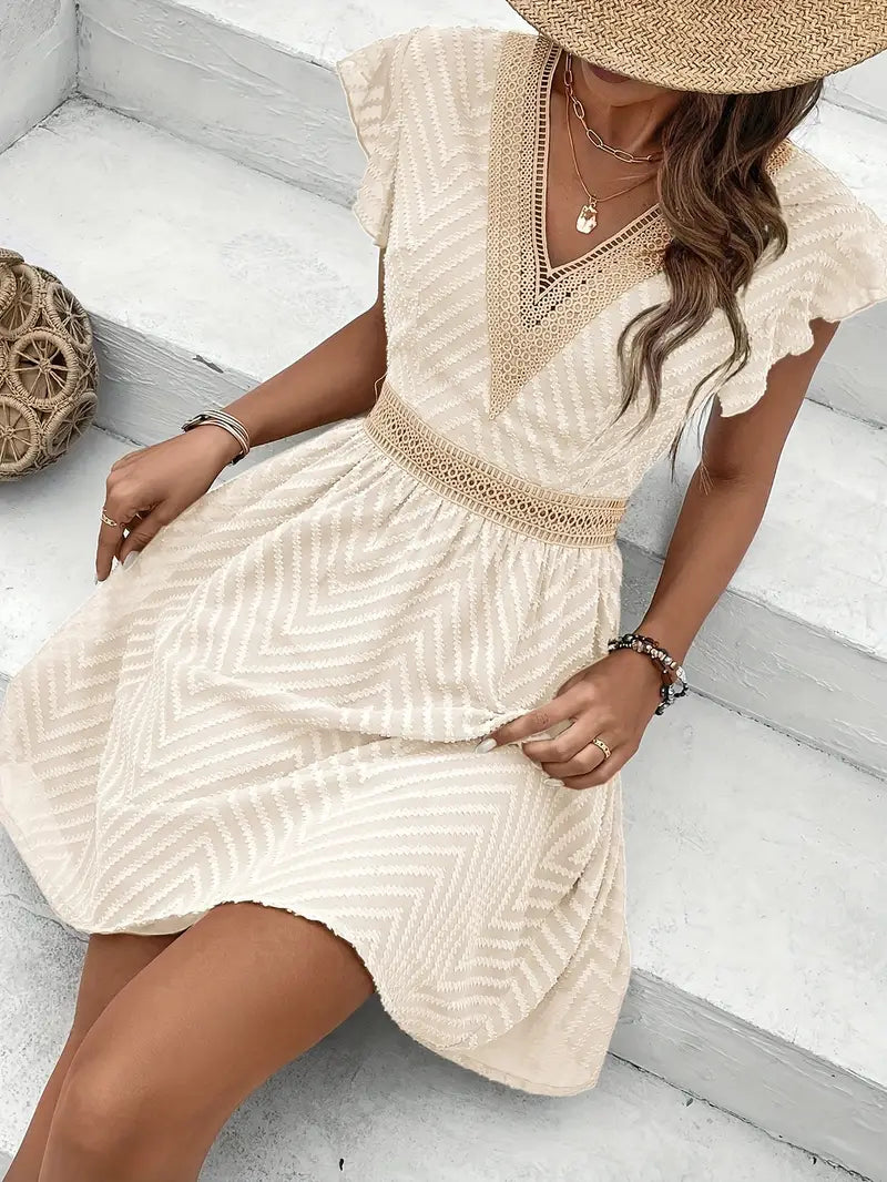 Yoshi – Boho-Minikleid mit V-Ausschnitt und Struktur