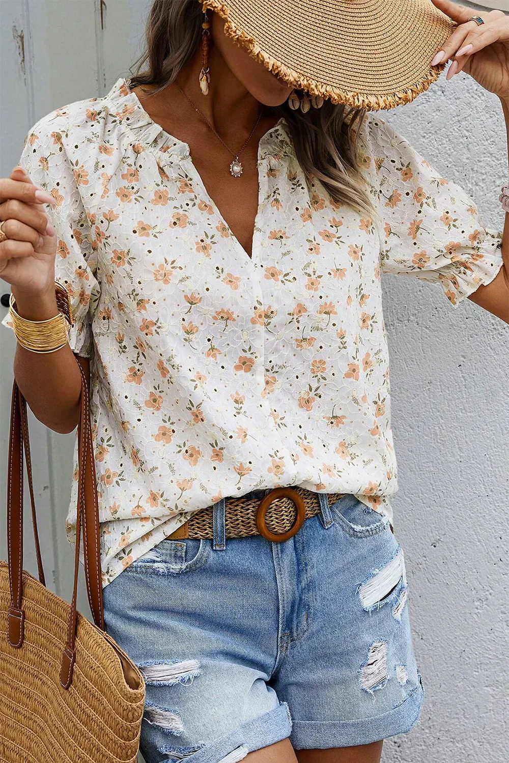 Yshel – Bluse mit Blumenmuster und Puffärmeln