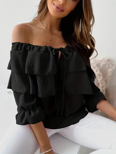 Aurevia – Elegante Off-Shoulder-Bluse mit Stufen und Rüschen