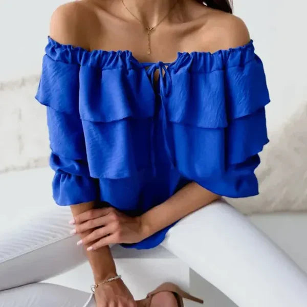 Aurevia – Elegante Off-Shoulder-Bluse mit Stufen und Rüschen