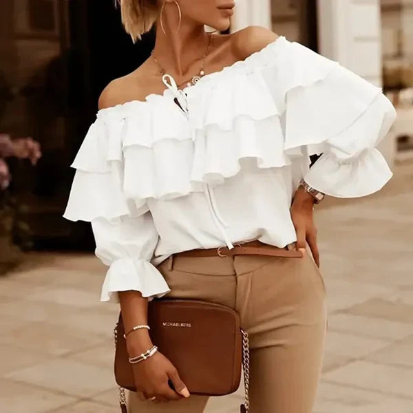 Aurevia – Elegante Off-Shoulder-Bluse mit Stufen und Rüschen
