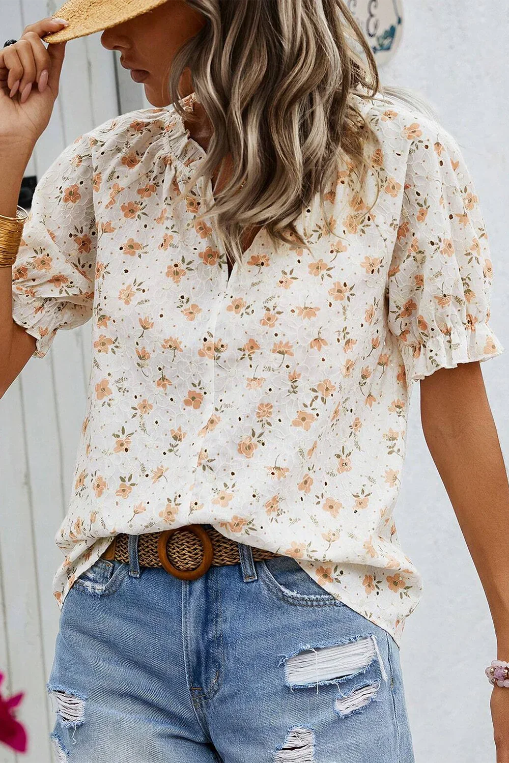 Yshel – Bluse mit Blumenmuster und Puffärmeln