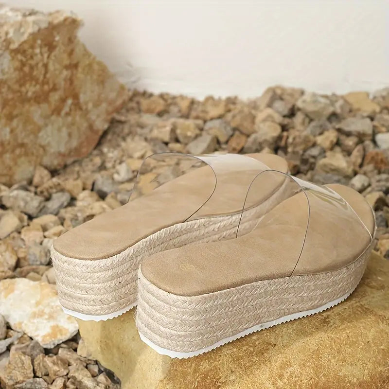 Ayumiya – Espadrille-Plateausandalen mit transparentem Riemen