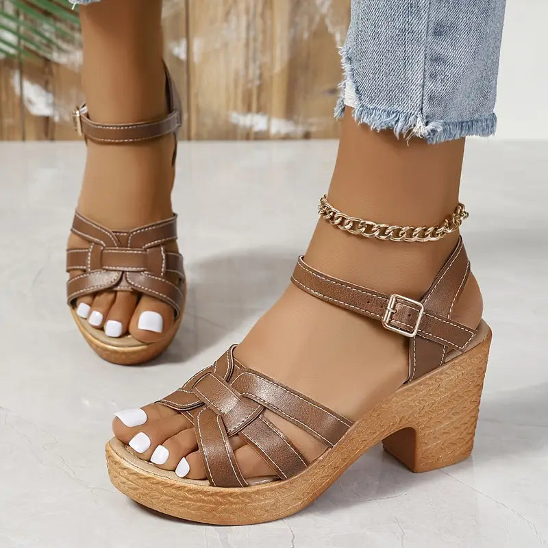 Eldarose – Vintage-Sandalen mit gewebtem Riemen und klobigem Absatz