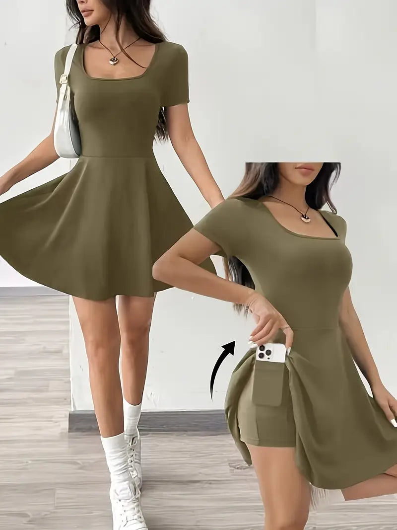 Gudrun – Schickes Skaterkleid mit integrierten Shorts und Tasche
