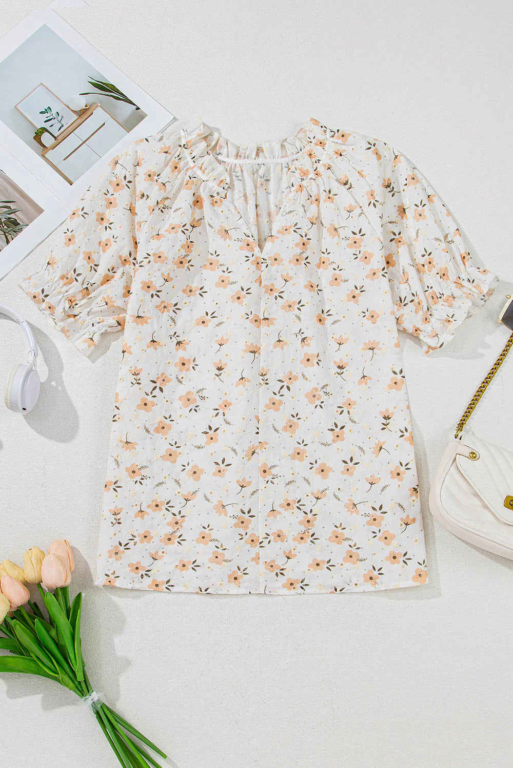 Yshel – Bluse mit Blumenmuster und Puffärmeln