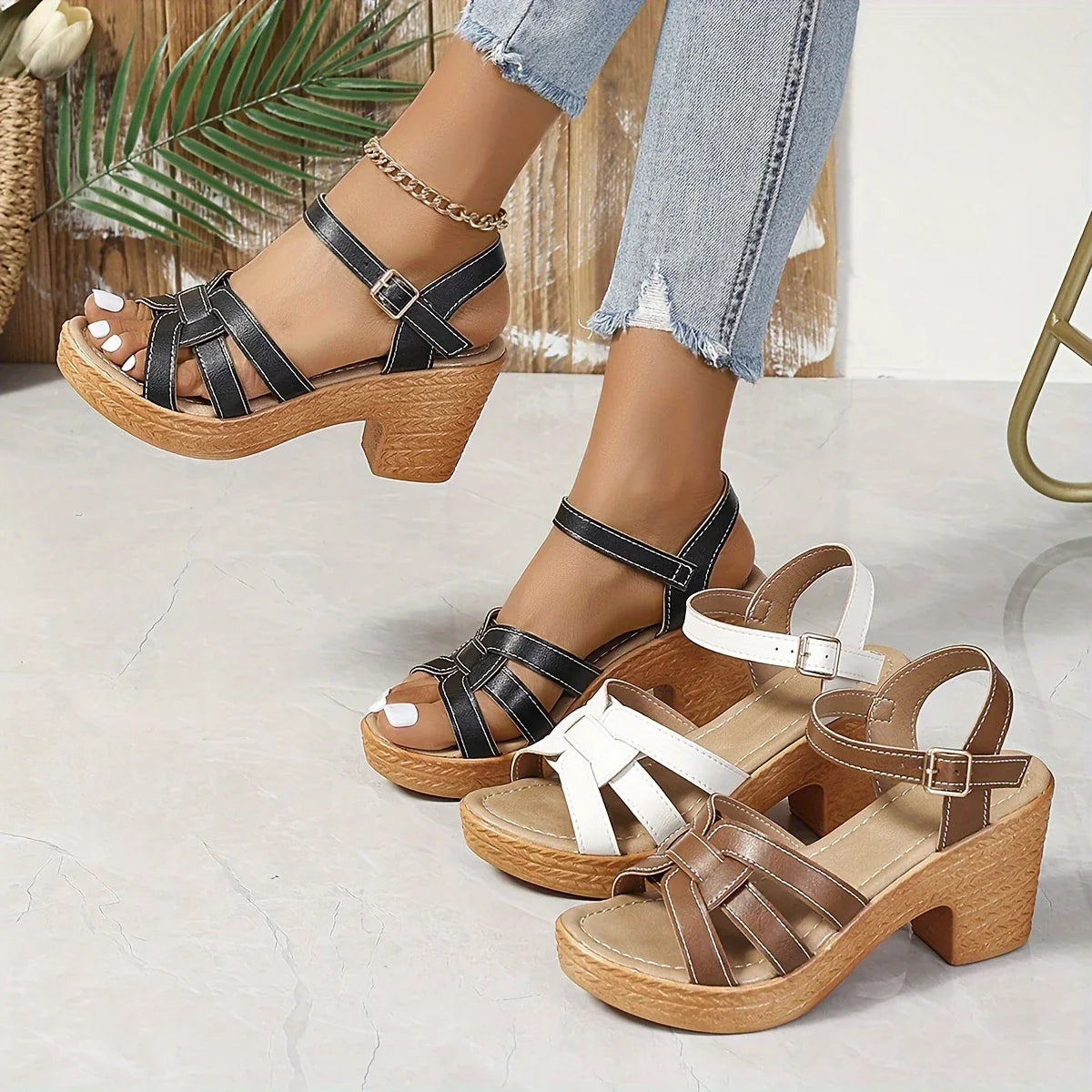 Isavelle – Stilvolle Sandalen mit gewebtem Riemen und Absatz