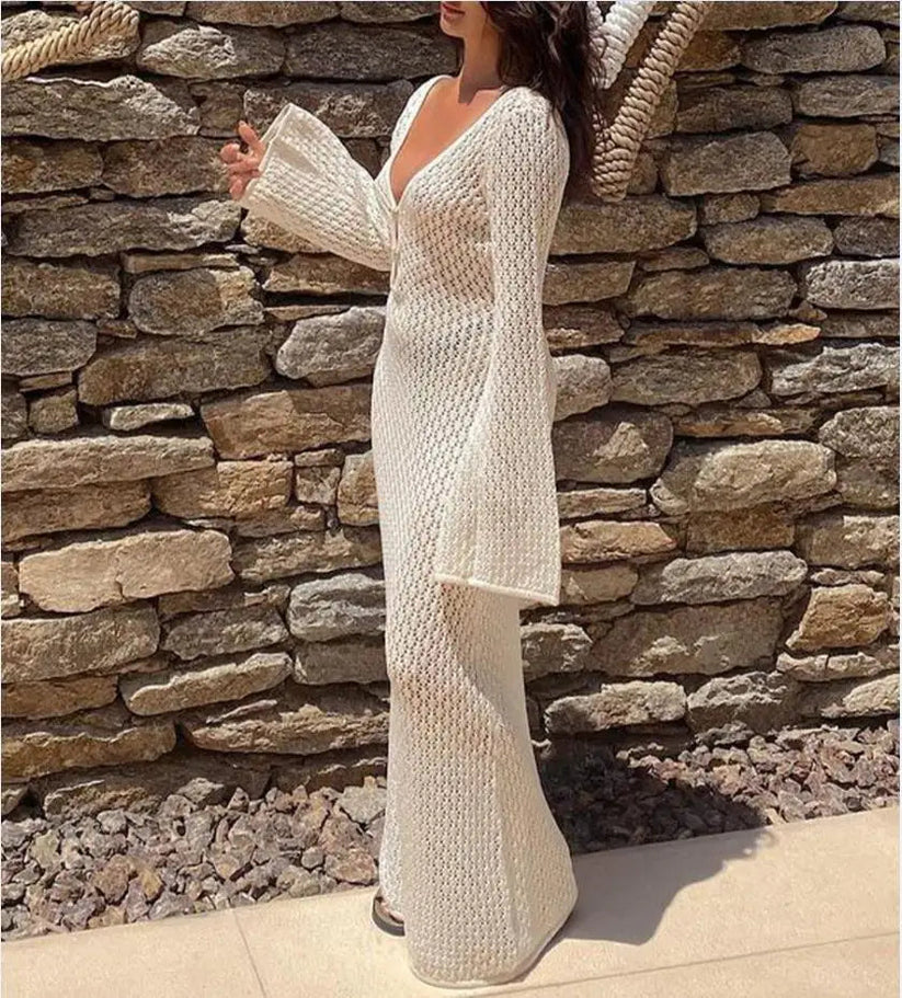 Xandira – Langärmliges Häkel-Maxikleid