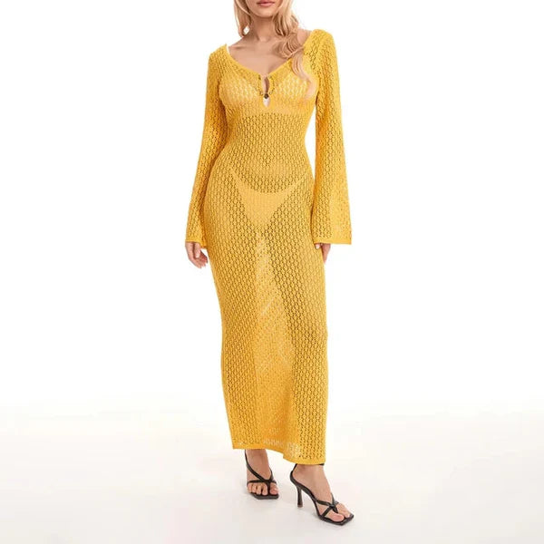 Xandira – Langärmliges Häkel-Maxikleid