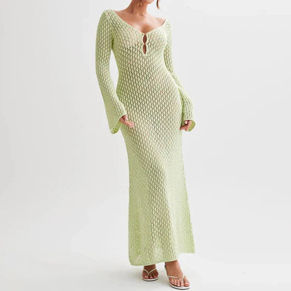 Xandira – Langärmliges Häkel-Maxikleid