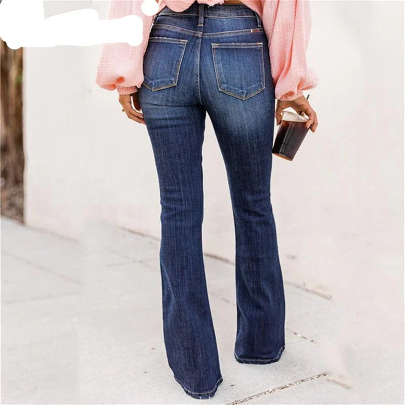 Quinette – Schwarze High-Rise-Bootcut-Jeans