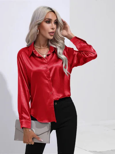 Tayindi – Elegante Satinbluse mit Bindeband