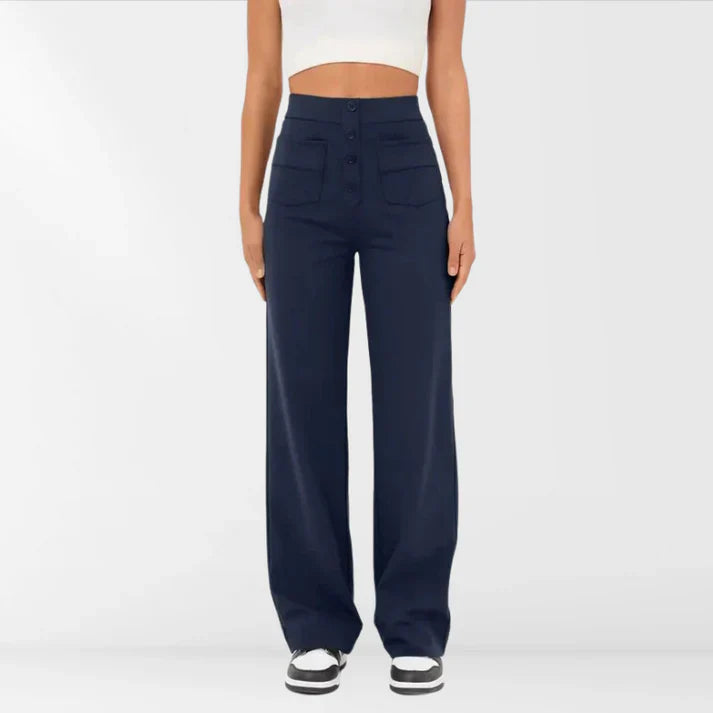 Iloura – Stilvolle Hose mit hohem Bund und weitem Bein und Knopfleiste