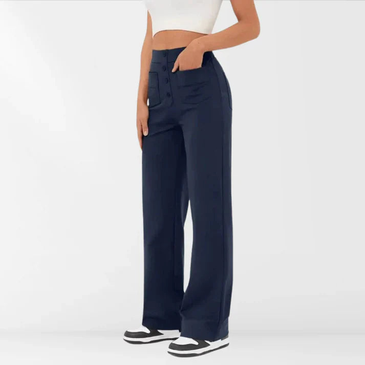 Iloura – Stilvolle Hose mit hohem Bund und weitem Bein und Knopfleiste