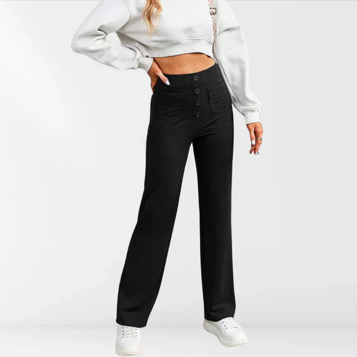 Iloura – Stilvolle Hose mit hohem Bund und weitem Bein und Knopfleiste