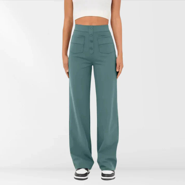 Iloura – Stilvolle Hose mit hohem Bund und weitem Bein und Knopfleiste