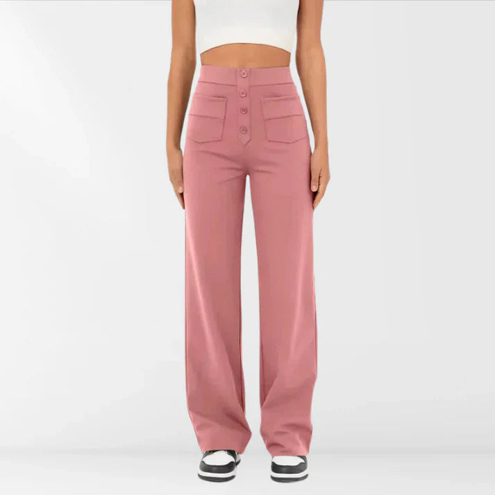 Iloura – Stilvolle Hose mit hohem Bund und weitem Bein und Knopfleiste