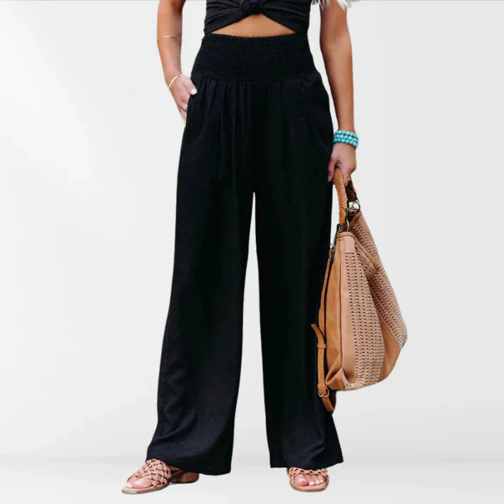 Rosvenna – Stilvolle Hose mit weitem Bein und gesmoktem Bund