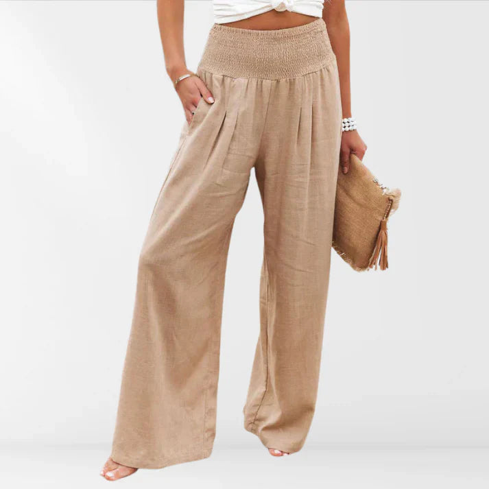 Rosvenna – Stilvolle Hose mit weitem Bein und gesmoktem Bund