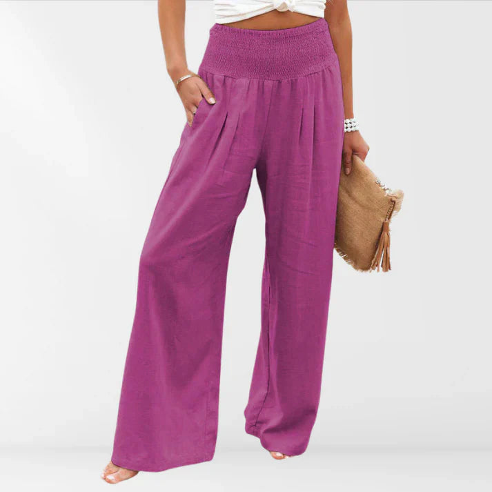 Rosvenna – Stilvolle Hose mit weitem Bein und gesmoktem Bund