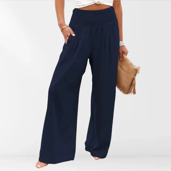 Rosvenna – Stilvolle Hose mit weitem Bein und gesmoktem Bund