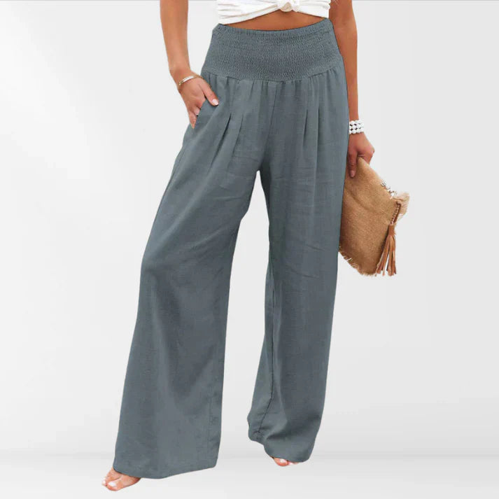 Rosvenna – Stilvolle Hose mit weitem Bein und gesmoktem Bund