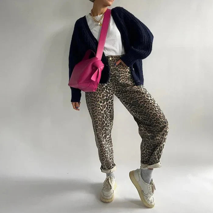 Mercille – Damen-Taillenhose mit Leopardenmuster und hohem Bund