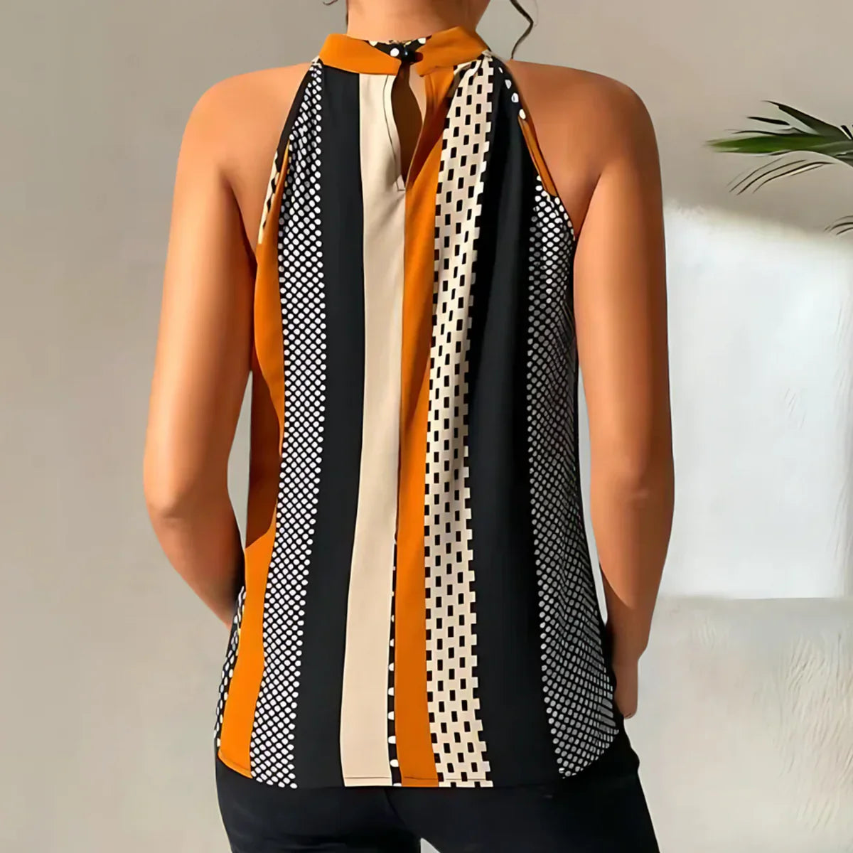 Kavessa – Neckholder-Top mit Retro-Punkten und Streifen