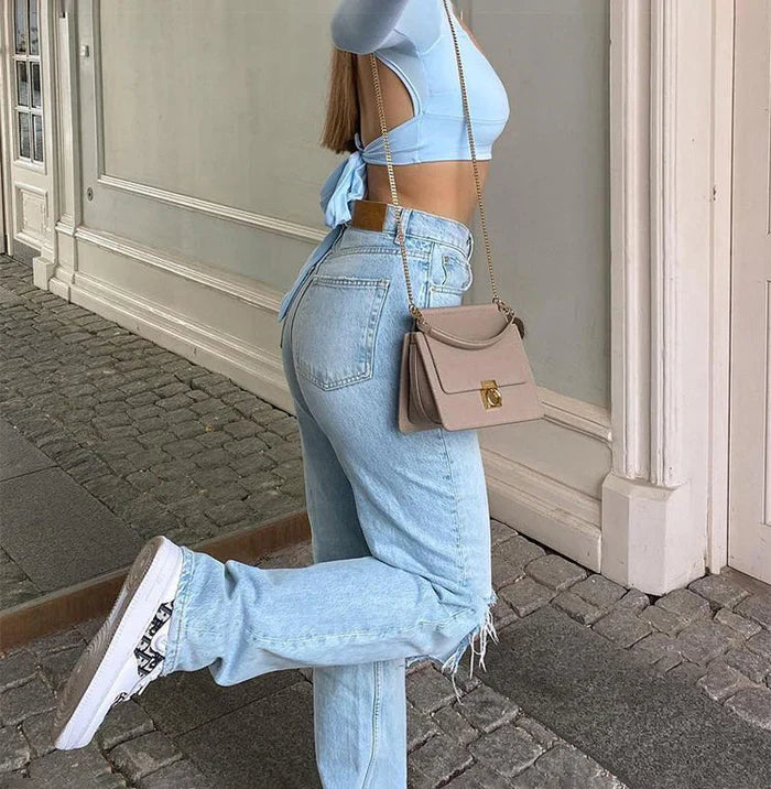 Ellina – High-Waist-Jeans in heller Waschung