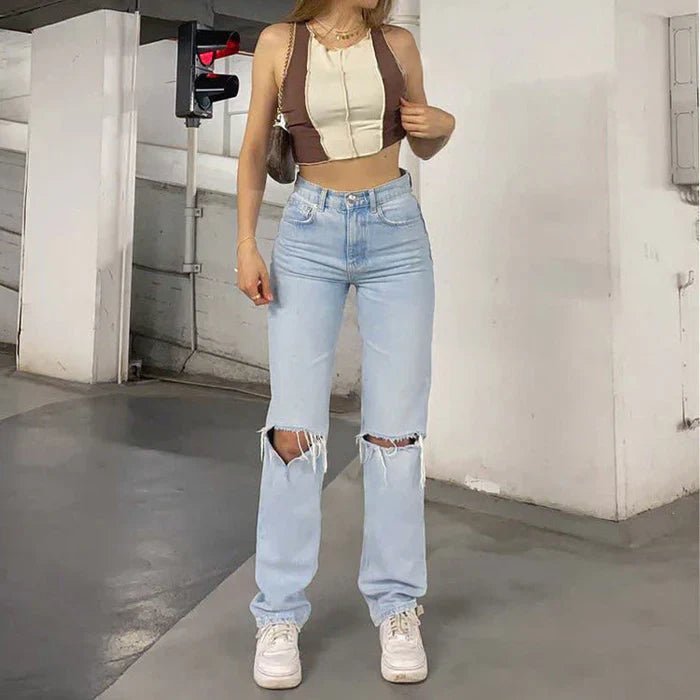 Ellina – High-Waist-Jeans in heller Waschung