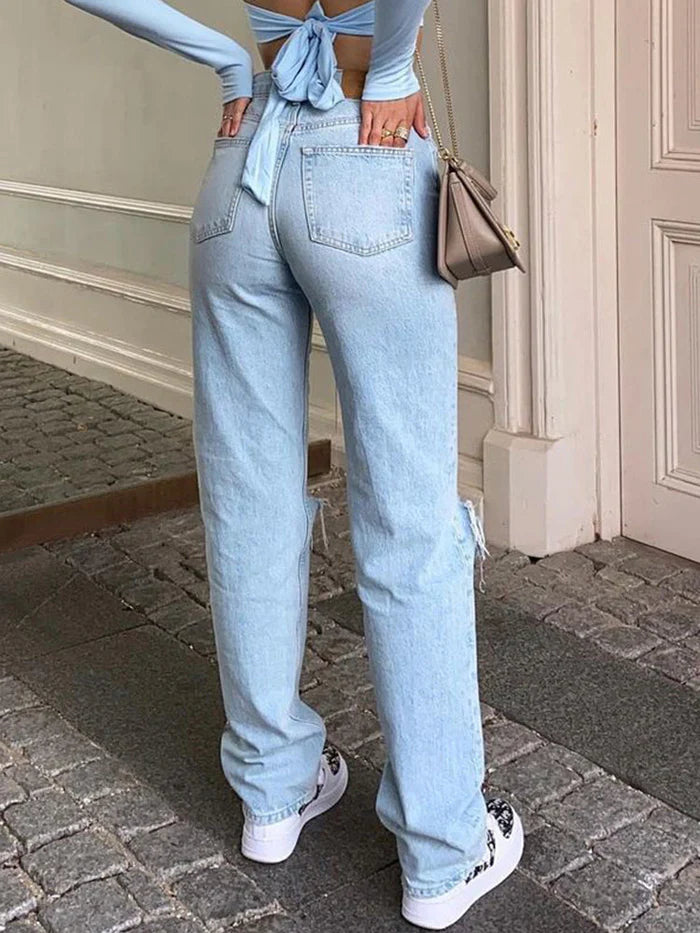 Ellina – High-Waist-Jeans in heller Waschung
