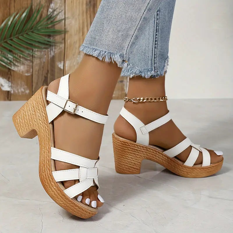 Eldarose – Vintage-Sandalen mit gewebtem Riemen und klobigem Absatz