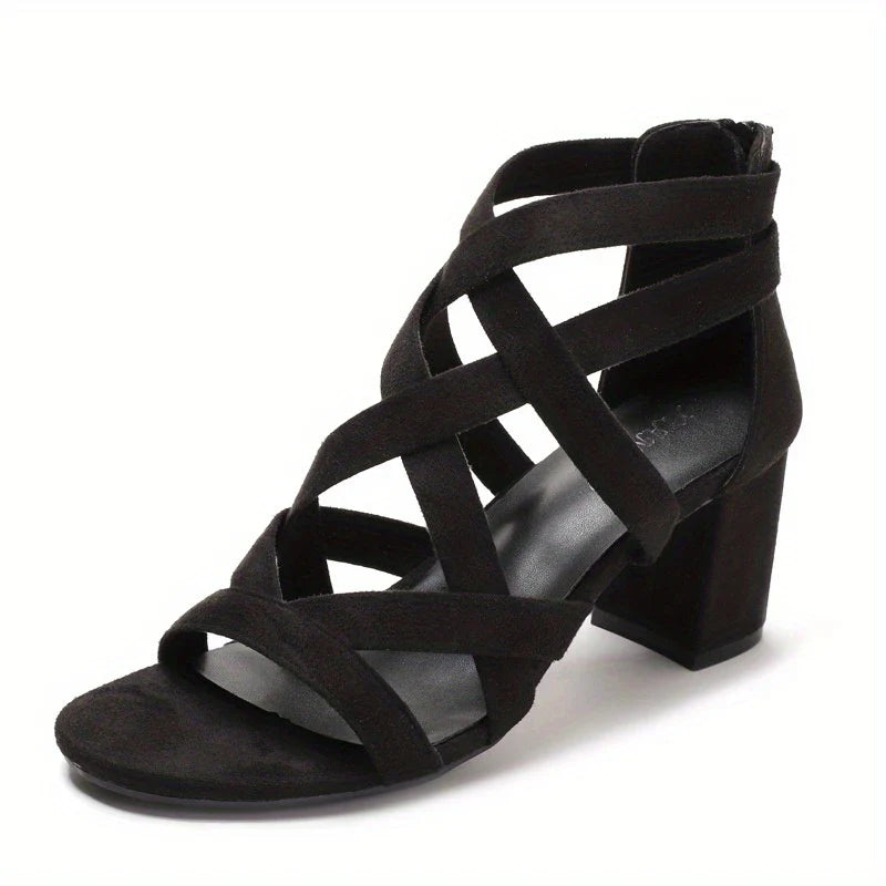 Amesira – Elegante Wildleder-Sandalen mit überkreuztem Blockabsatz