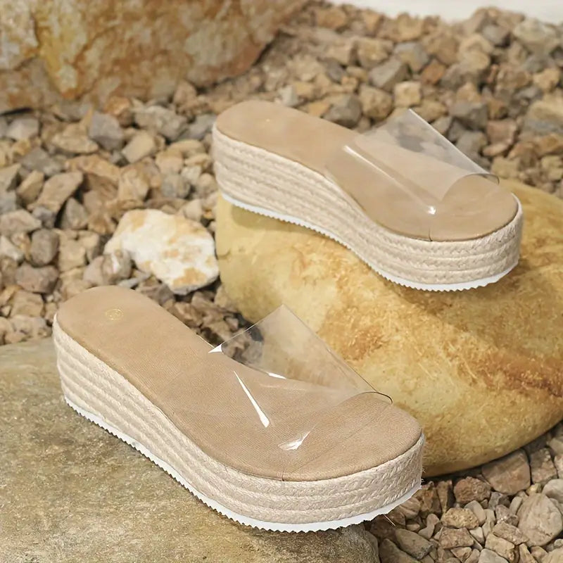 Ayumiya – Espadrille-Plateausandalen mit transparentem Riemen