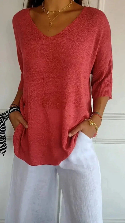 Lunessae – Elegantes, leichtes Stricktop mit V-Ausschnitt