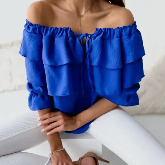 Aurevia – Elegante Off-Shoulder-Bluse mit Stufen und Rüschen