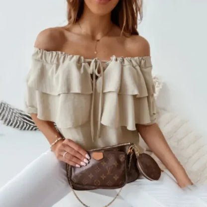Aurevia – Elegante Off-Shoulder-Bluse mit Stufen und Rüschen