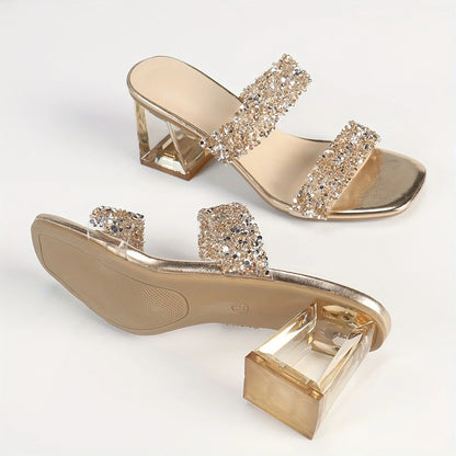 Auralynne – Transparente Sandalen mit Glitzerriemen und Blockabsatz