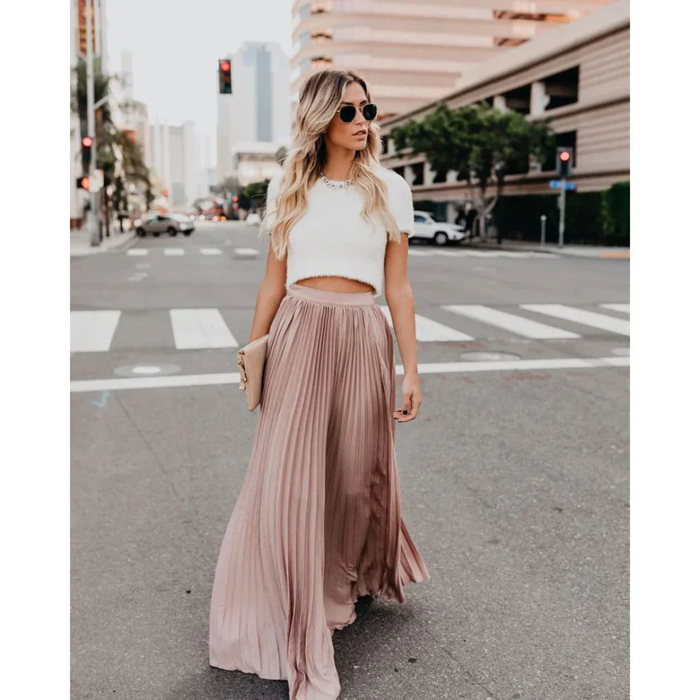 Elunara – Hoch taillierter Maxirock aus Chiffon mit Falten