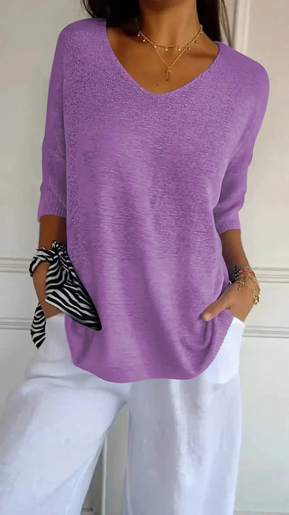 Lunessae – Elegantes, leichtes Stricktop mit V-Ausschnitt