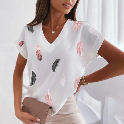 Elisova – Minimalistisch bedruckte Bluse mit V-Ausschnitt