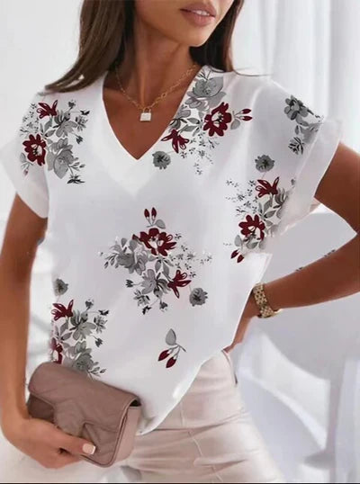 Elisova – Minimalistisch bedruckte Bluse mit V-Ausschnitt