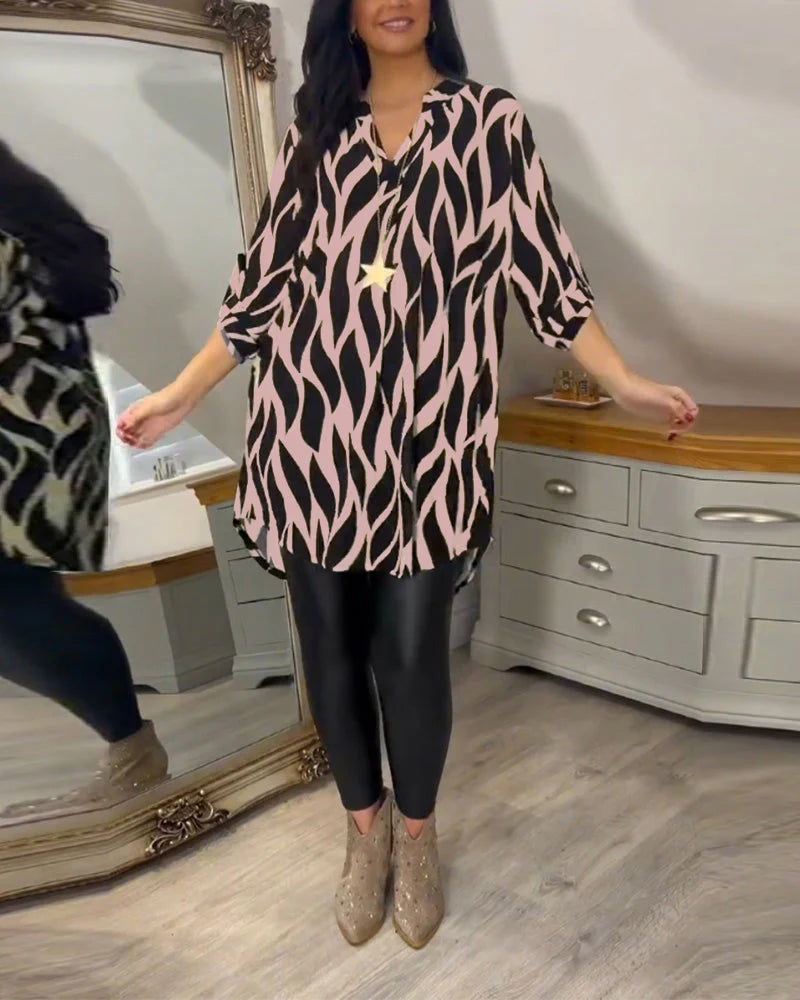 Mykaelae – Stylische Bluse mit abstraktem Print für Damen