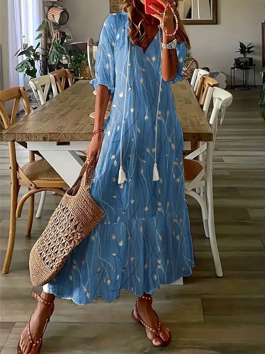 Elowynne – Boho-Maxikleid mit Blumen und Quasten