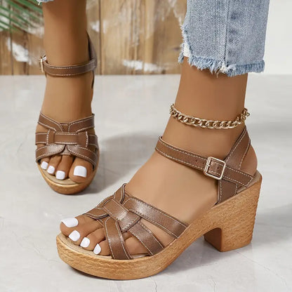 Eldarose – Vintage-Sandalen mit gewebtem Riemen und klobigem Absatz