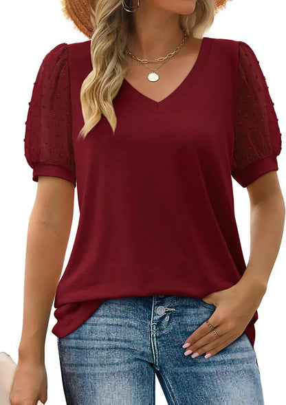 Solmera – Elegantes Stricktop mit V-Ausschnitt und transparenten Puffärmeln