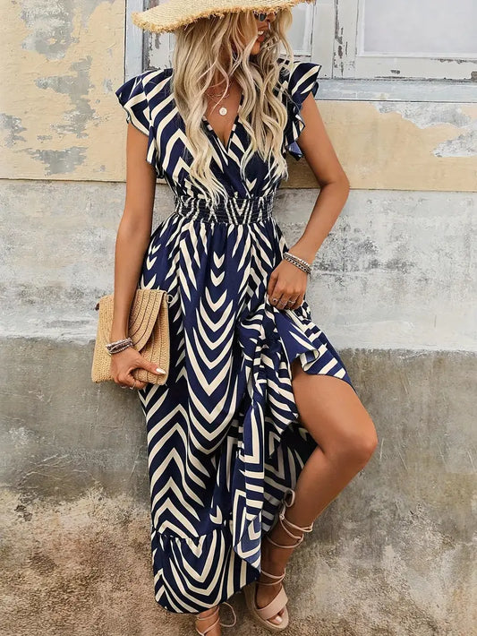 Kaline – Schickes Midikleid mit Chevron-Muster und V-Ausschnitt