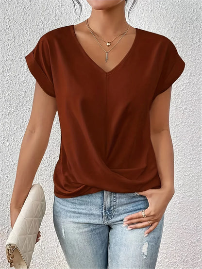 Junalei – Stilvolle, lässige Bluse mit V-Ausschnitt und Twist-Front
