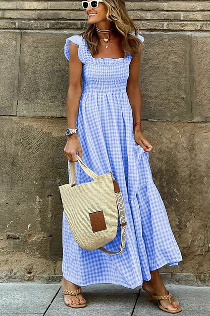 Dwaze – Charmantes Maxikleid mit Gingham-Smoking