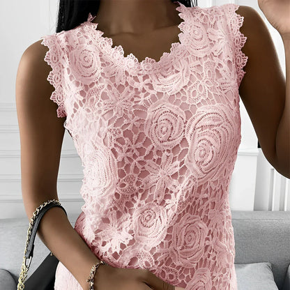 Maraylya – Elegantes, ärmelloses Häkeltop mit Blumenmuster
